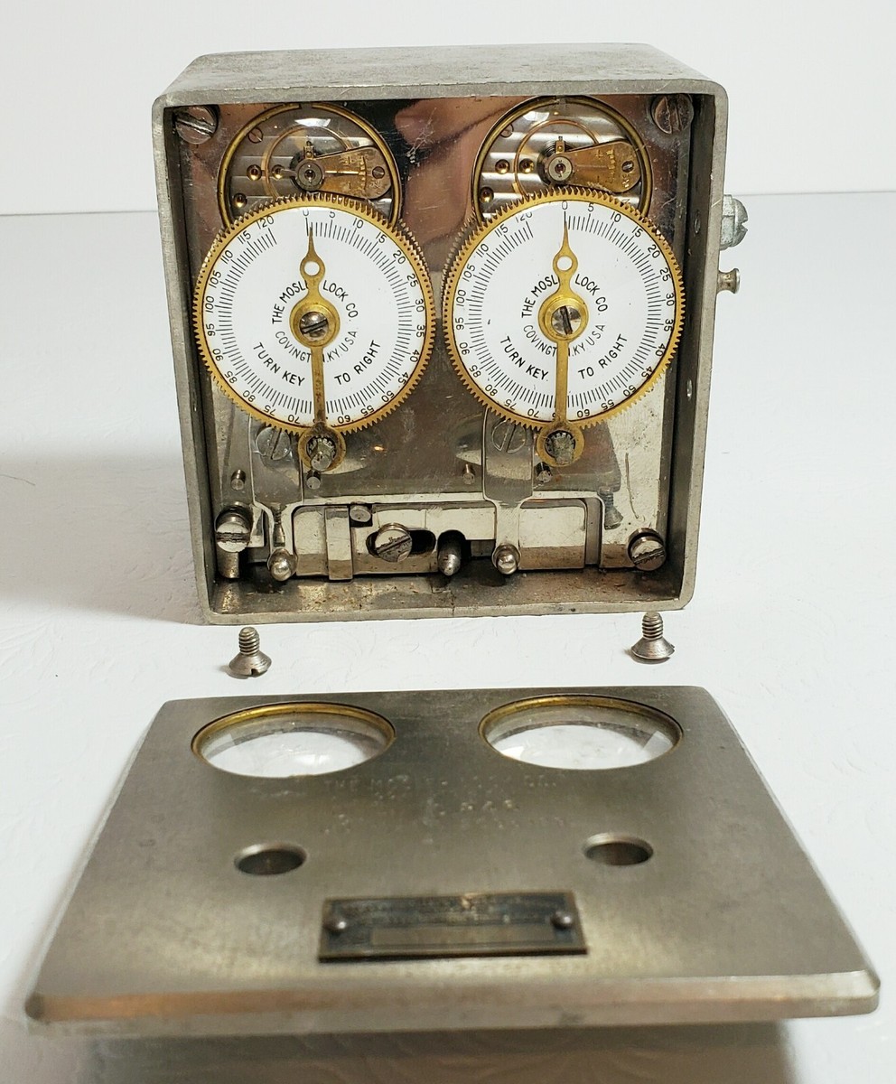 Vintage Mosler Vault Safe 2-Movement Time Clocks in Lock