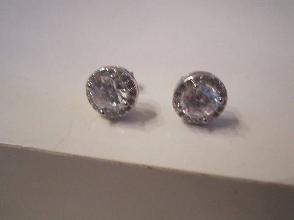 STERLING SILVER EARRINGS WITH ROUND CZ SURROUNDED BY MORE CZ'S - SC-7 - Image 4 of 4