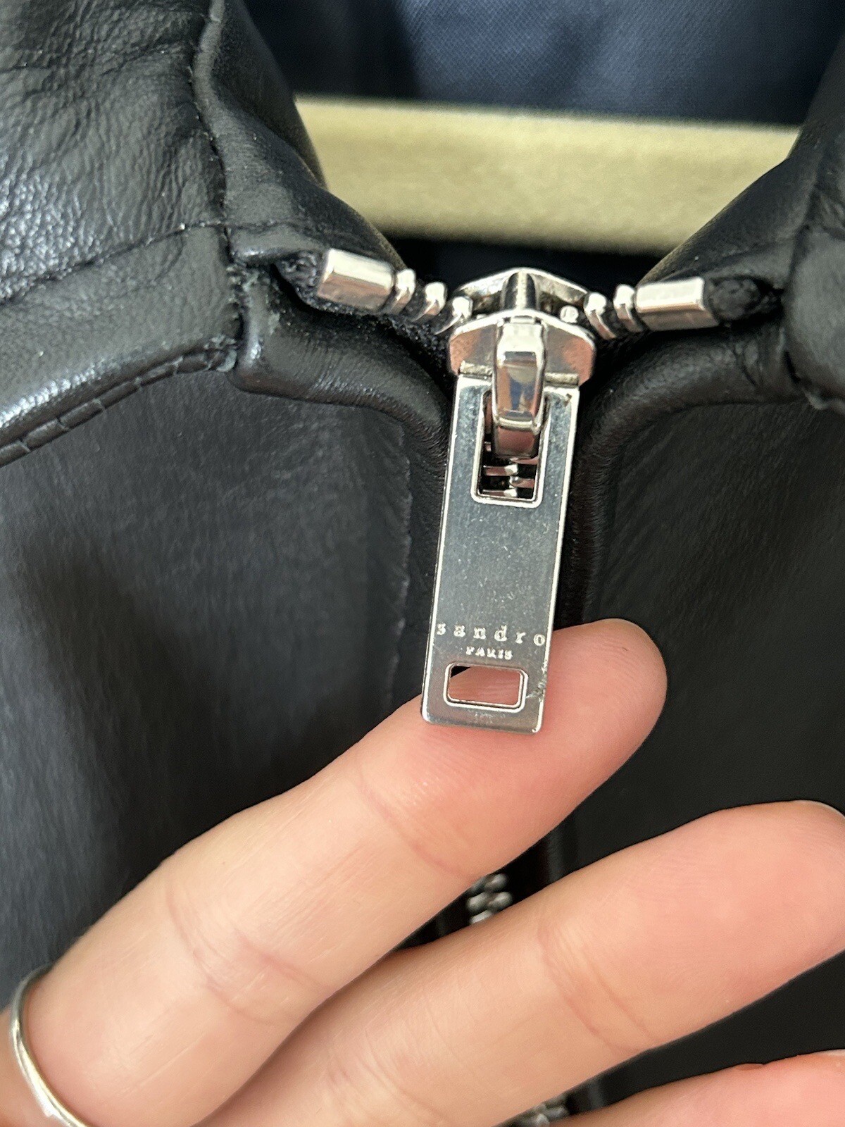 Black Leather Jacket By Sandro Medium (fits like Small-Medium) image 2