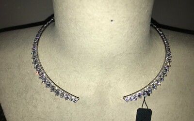 Nadri Silver Crystal Open Collar Cubic Zirconia Necklace