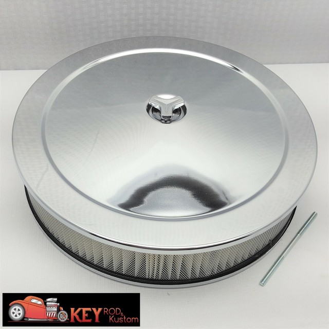 14" round chrome air cleaner assembly kit FLAT base 3" filter SBC BBC Holley eBay