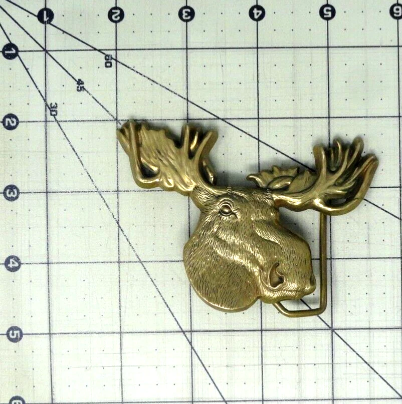 Hebilla de cinturón alce recortada en 3D latón espíritu animal de colección 1980 barón Taiwán .QRT905 Foto 3 de 4