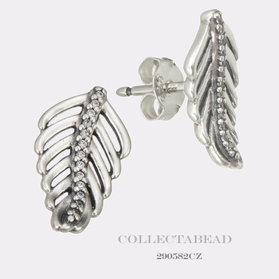 Authentic Pandora Silver Shimmering Feathers Clear CZ Stud