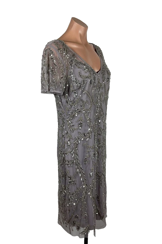 Adrianna Papell Women's Beaded Knee Length Dress Women Dress Dusty Purple 12 P - Image 4 of 4