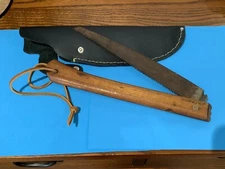 Vtg Handmade Folding Hand Camp Hike Saw Lockback 10” Wood Handle 5 Oz. Sheath 