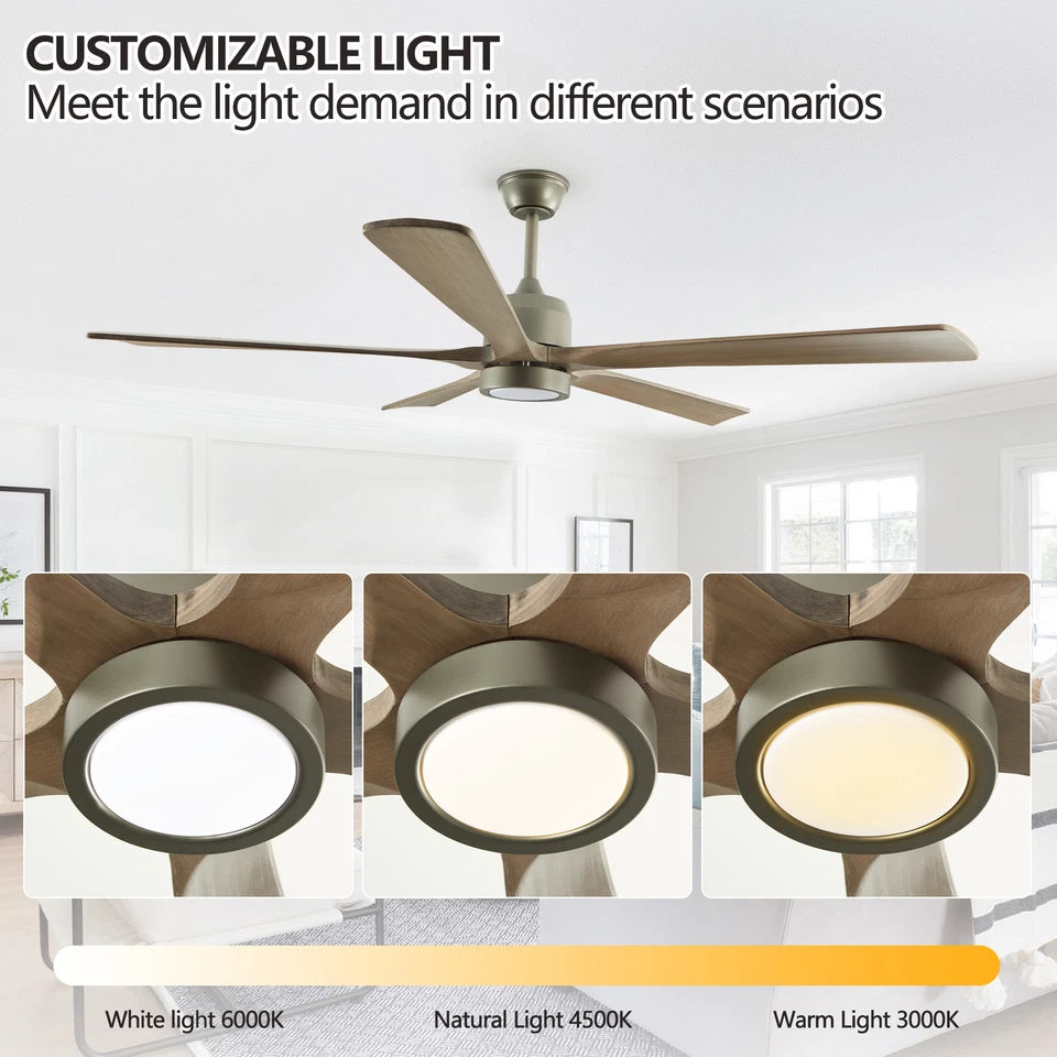 60" Modern Ceiling Fan Light Kit Farmhouse Wood LED Lamp with Remote Control UL - Image 2 of 4
