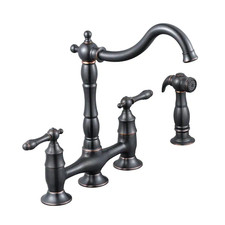 Lyndhurst Double-Handle Bridge Kitchen Faucet with Side Sprayer in Mediterran...
