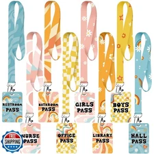 Teling 8 Sets Hall Pass Lanyards and School Passes Set Unbreakable PVC Passes