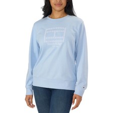 NEW Womens Tommy Hilfiger breezy blue Embroidered Crewneck sweatshirt Size LARGE