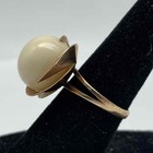 14K Yellow Gold Cream Bead Jewelry Set Vintage Modernist Ring Size 6 10.0g — photo 9