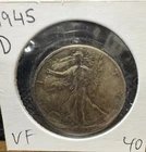 1945 D Denver 50C Silver Walking Liberty Half Dollar Toned