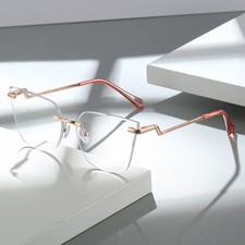 Fashion Cat's Eye Eyeglasses Retro Metallic Rimless Eyewear Glasses Frame Women