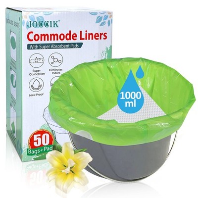 Commode Liners for Bedside Commode with Super Absorbent Pad 50 Pack Disposabl...