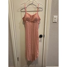 No Boundaries Pink Lace Shimmer Midi Dress Adjustable Straps Handkerchief Hem M