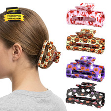 Halloween Print Hair Claw Clips 4 Pack, Large Hollow Rectangle Jaw Barrettes wit