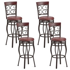 Costway 4 Vintage Bar Stools Swivel Padded Seat Bistro Dining Kitchen Pub Chair