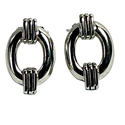 Vintage Boucles d'oreilles Anneau Marine Métal Argenté Clip Mode - Photo 1/2