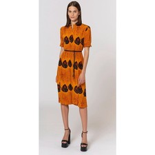 ALTUZARRA Kieran Printed Midi Dress with Leather Belt Womens New Size 50 