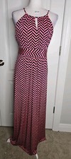 Ann Taylor Loft Maxi Dress Size M Womans Orange Navy Blue Chevron Halter Stretch