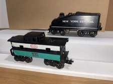 Marx 2 NY CENTRAL Freight Train Cars: Tender & Caboose. G Trucks. Plastic Tilt