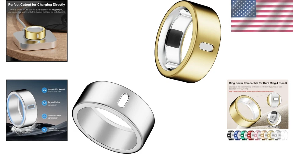 Protector TPU Ultra Delgado para Anillo Oura 4/Gen 3 - Elegante Plata+Dorado, Talla 8 Foto 2 de 4