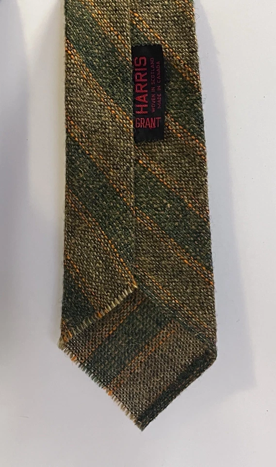 Corbata ancha Grant Harris vintage de lana a rayas tweed sin forro 57" x 4" Foto 2 de 3