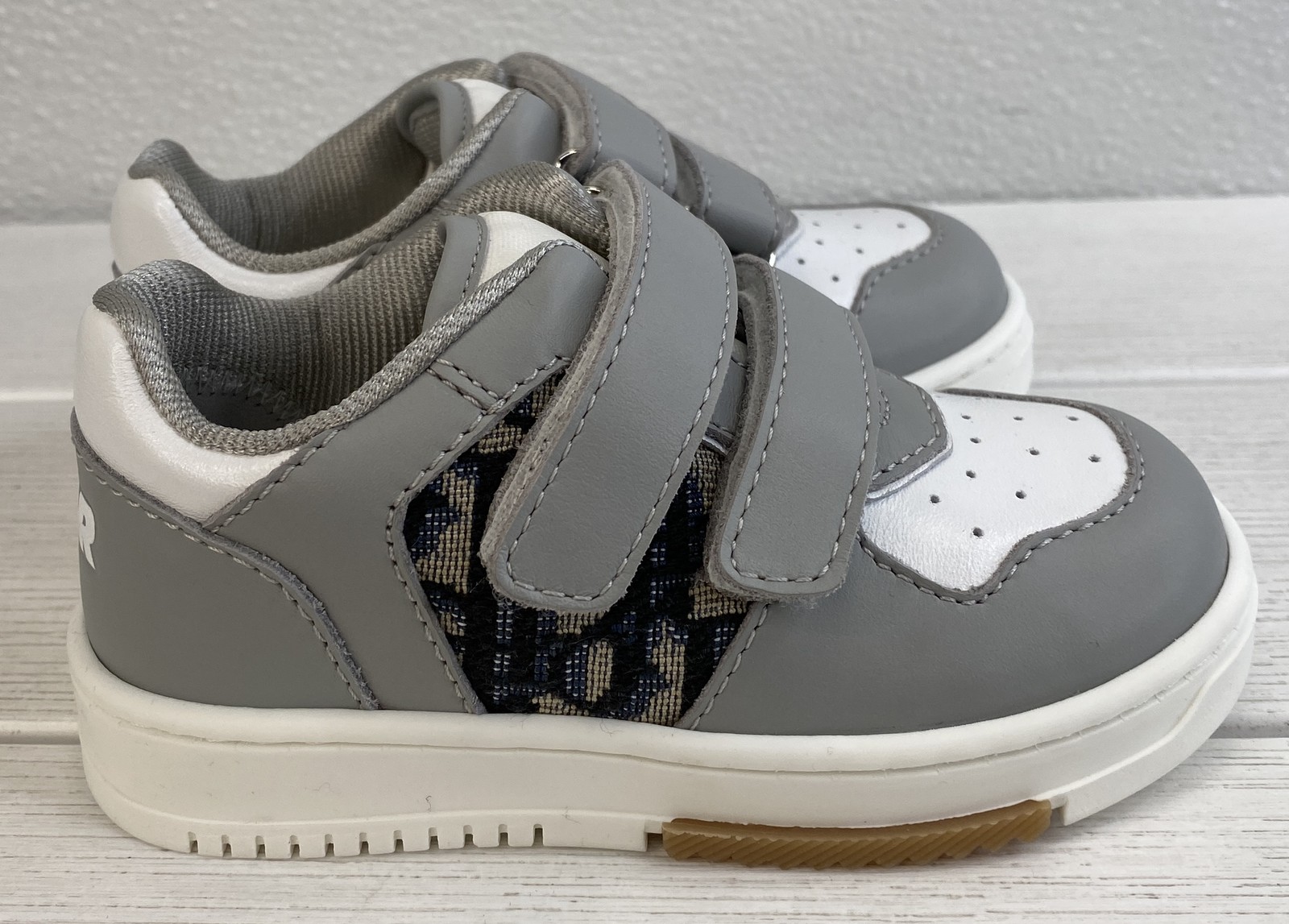 Dior Baby B27 Uptown Low-Top Sneakers Unisex Size US6 EU22 Gray Leather Shoes