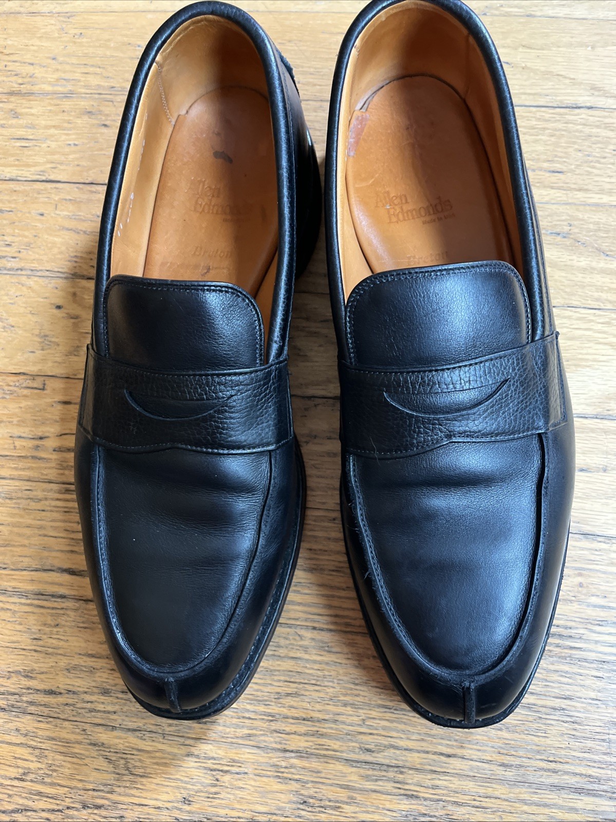 SAOLA Mocassino Allen Edmonds uomo pelle nera "Breton" Penny suola gomma taglia 11D CE!