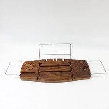 Bamboo Bathtub Tray Caddy Expandable Bath Book Holder Wine Glass Slot Dark Wood