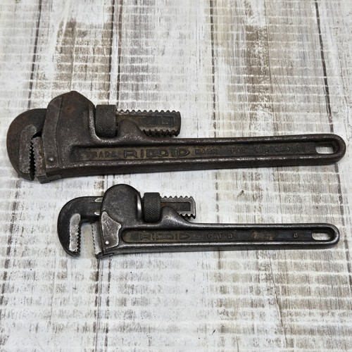 Pair Of VTG RIDGID Pipe Wrenches: 10" & 8" Elyria USA Rare HTF 