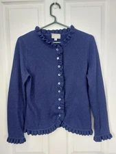 PURE Collection Cashmere Ruffle Edge Blue Sparkle Christmas Cardigan UK 12