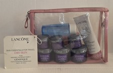 9-Pc Lancome Paris Skin Essentials for Travel DRY SKIN Pouch NWOB AS SHOWN