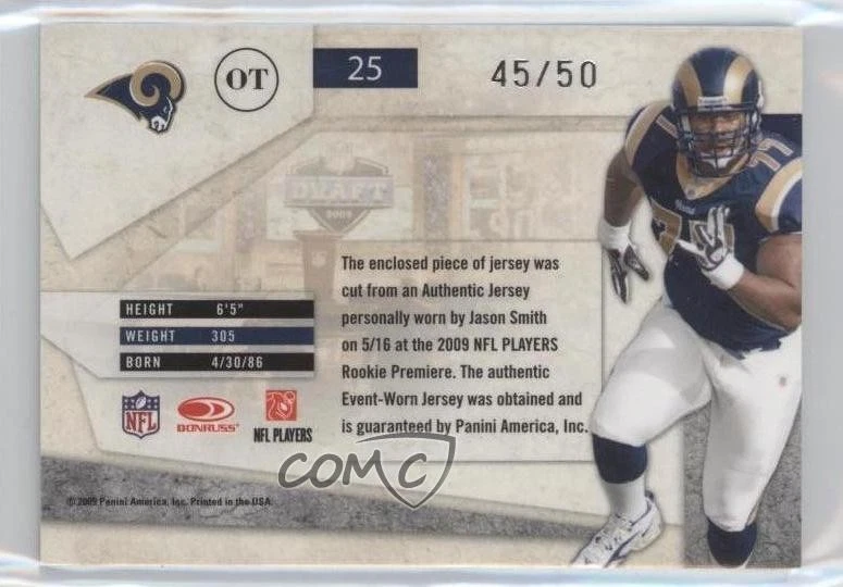 2009 Playoff Absolute Memorabilia Materials Prime /50 Jason Smith #25 Rookie RC - Image 2 of 2