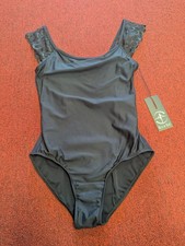 Wear Moi Peya Black With Black Scalloped Mesh Lace Cap Sleeve Leotard Ballet