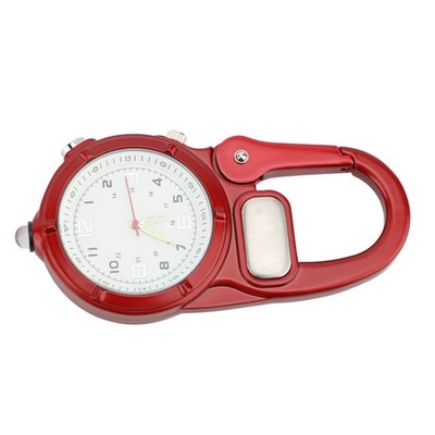 Red Clip On Watch Carabiner Watch Hanging Buckle Backpack Watch With LED Flashli