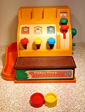 Vintage 1974 Fisher Price Cash Register 926 with Two Coins WORKS
