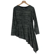 MxM Matthildur Tunic Womens XL Black Gray Abstract Asymmetrical Hem Lagenlook