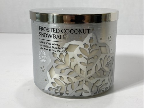 Bath & Body Works FROSTED COCONUT SNOWBALL Soy 3 WICK CANDLE NEW! - Picture 4 of 7