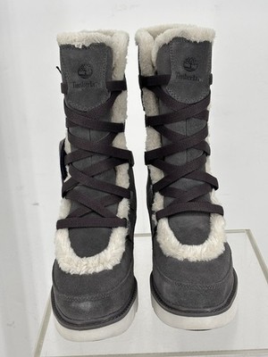 Timberland Kenniston Muk Tall Winter Boots Women 7 Gray Suede Faux Fur Lined NEW