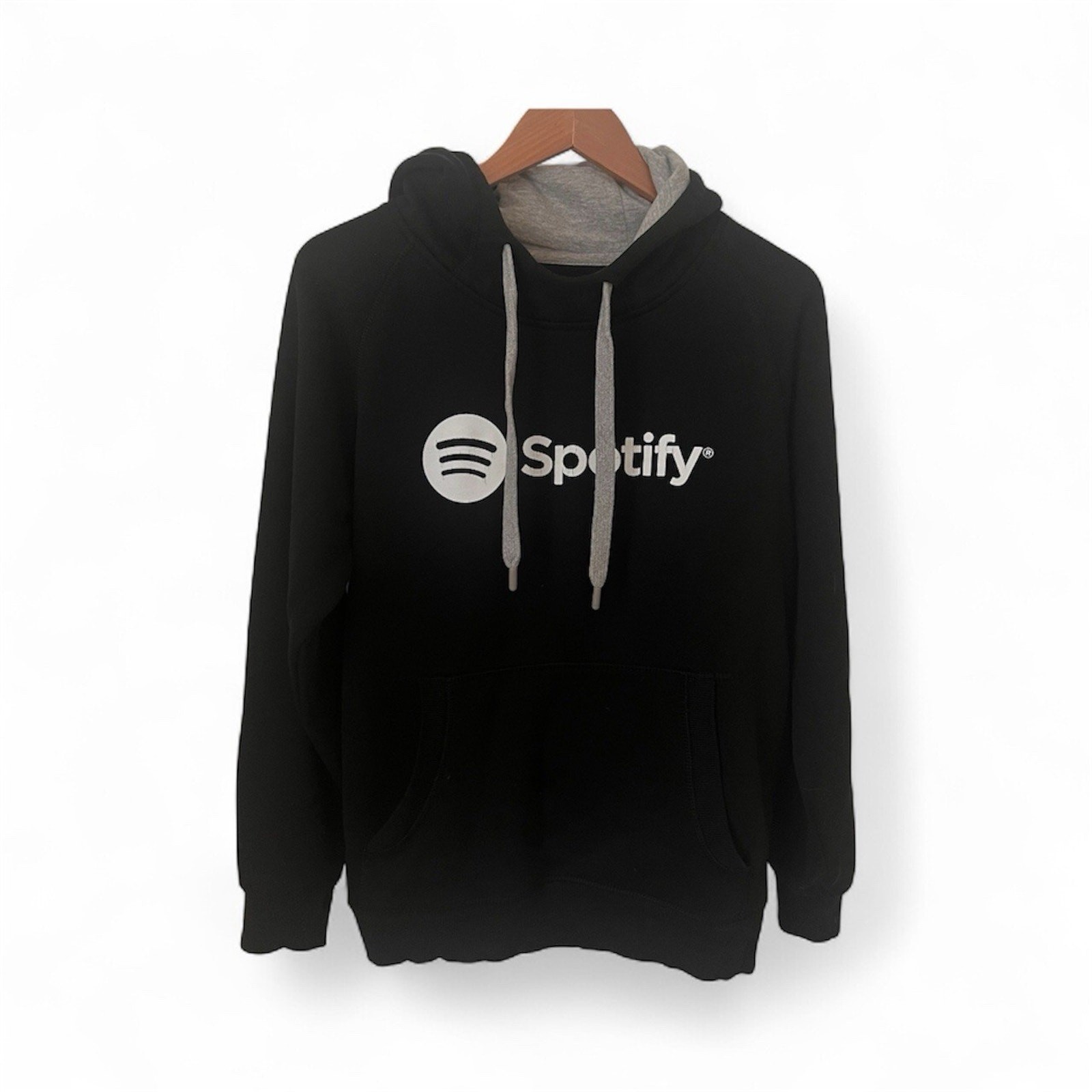 Spotify Black Hoodie Sweatshirt Antigua Small Gray Lined Hood Unisex Music Logo