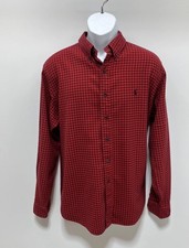 Vtg Ralph Lauren Red Buffalo Checkered Plaid Button Down Shirt Sz L