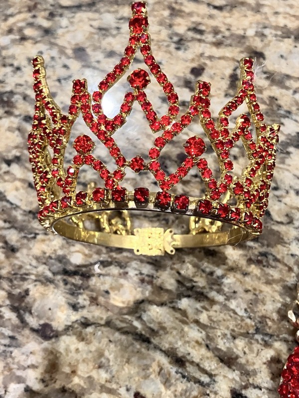 MINI FLAME RED AUSTRIAN RHINESTONE FULL HAIR CROWN TIARA Queen of Hearts Costume