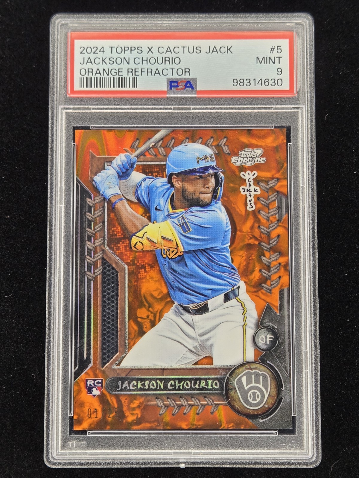 2024 Topps Chrome X Cactus Jack RC Jackson Chourio ORANGE Refractor 25/25 PSA 9