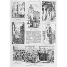 ROTHENBURG OB DER TAUBER Views in the Town - Antique Print 1881