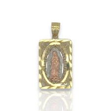 Virgin Mary Two Tone Pendant - 10K Yellow Gold