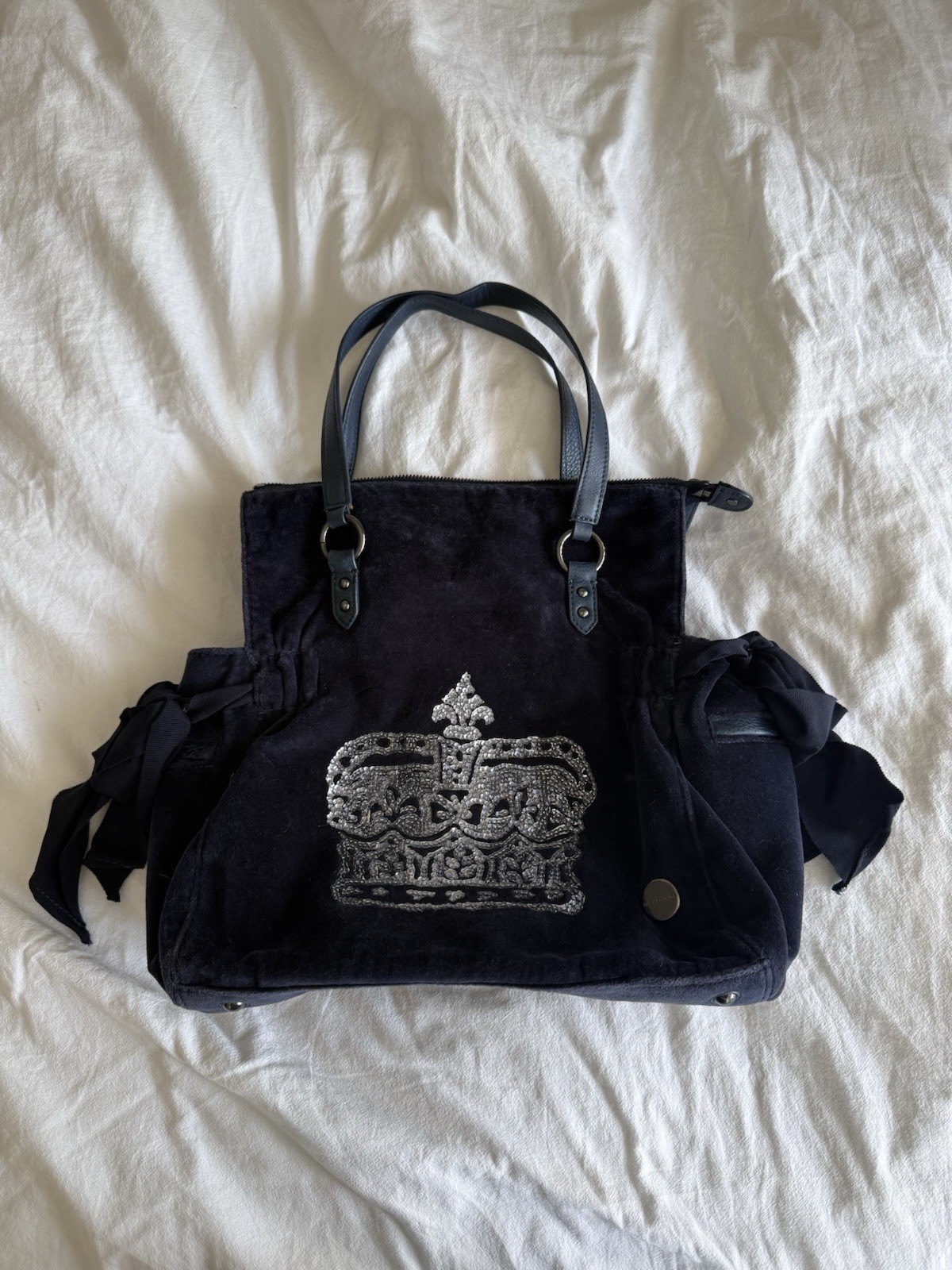 Vintage Juicy Couture Indigo Velvet Tote w/Crown RARE Excellent Condition!