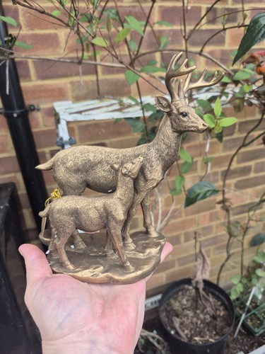 LEONARDO BRONZE REFLECTION DEER & FAWN ORNAMENT HOME DECOR RESIN WOODLAND ANIMAL - Picture 6 of 6