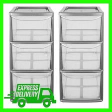 3 Drawer Silver Plastic Home/School/Office Modular Clear Storage Tower Unit