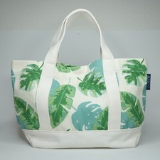 J. Crew Mini Structured Canvas Tote Bag Ivory Monstera Green Beige NWT
