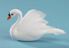 Package of 12 Artificial White Flocked 5" Swans with Feathered Accents